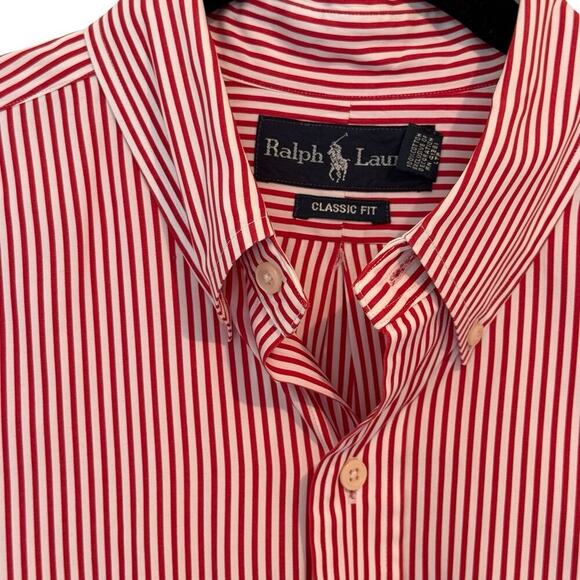 Ralph Lauren Men's Classic Fit Striped Poplin Shirt Red White Size 16/32-33 - Picture 4 of 9